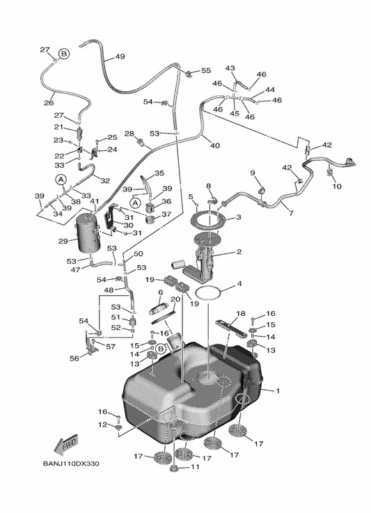 Yamaha 90445-09830 Hose (L930) — shown on the Fuel Tank parts diagram