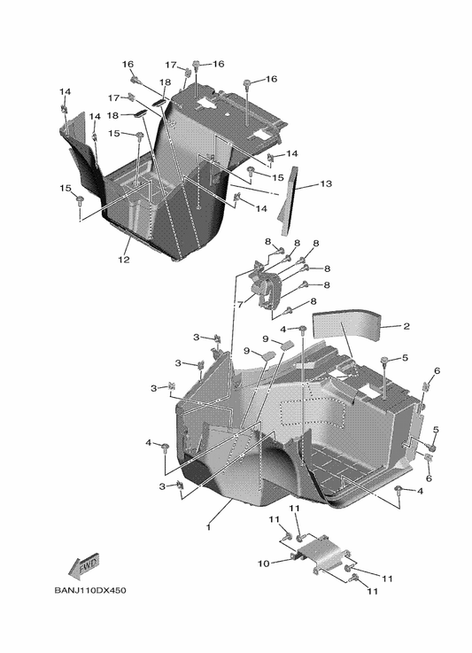 Yamaha B4J-F7452-00 Bracket, Footrest 1 — shown on the Stand & Footrest parts diagram