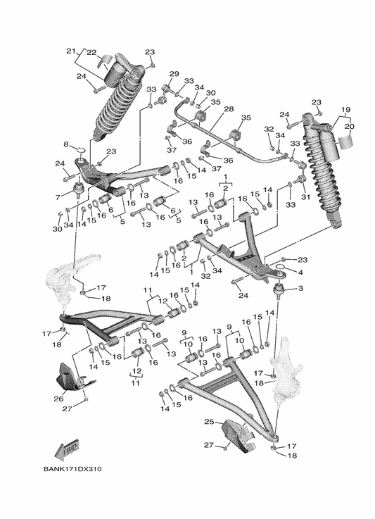 Yamaha 90445-13030 Hose (L15) — shown on the Front Suspension & Wheel parts diagram