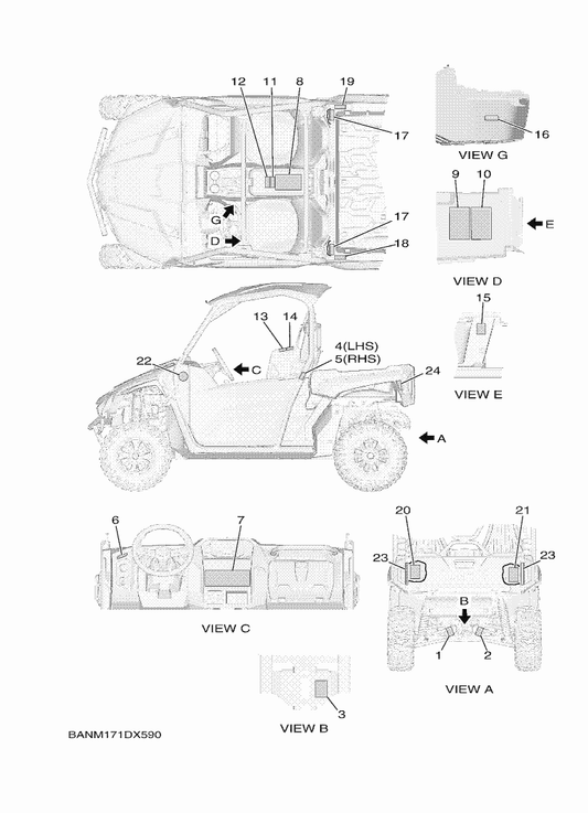 Yamaha BAS-F1568-10 Label, Warning — shown on the Emblem & Label 1 parts diagram