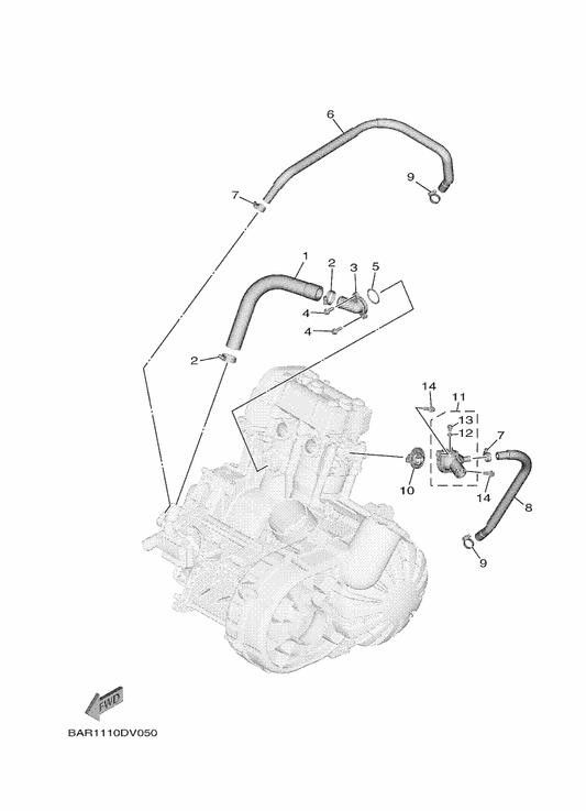 Yamaha B4D-E2551-00 Hose 7 — shown on the Water Pump parts diagram