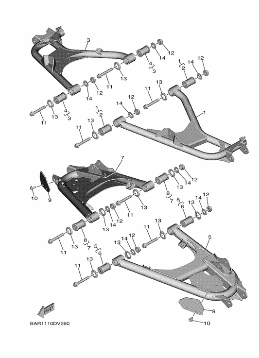 Yamaha BAR-F2107-02 Rr. Lwr. Arm Comp., 2 — shown on the Rear Arm parts diagram