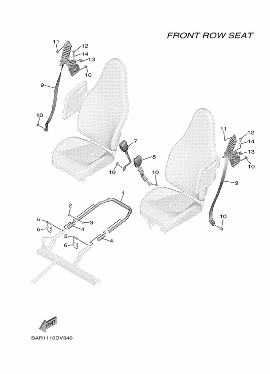 Yamaha BAR-F470R-01 Fr. Belt Receiver Assy — shown on the Seat 2 parts diagram