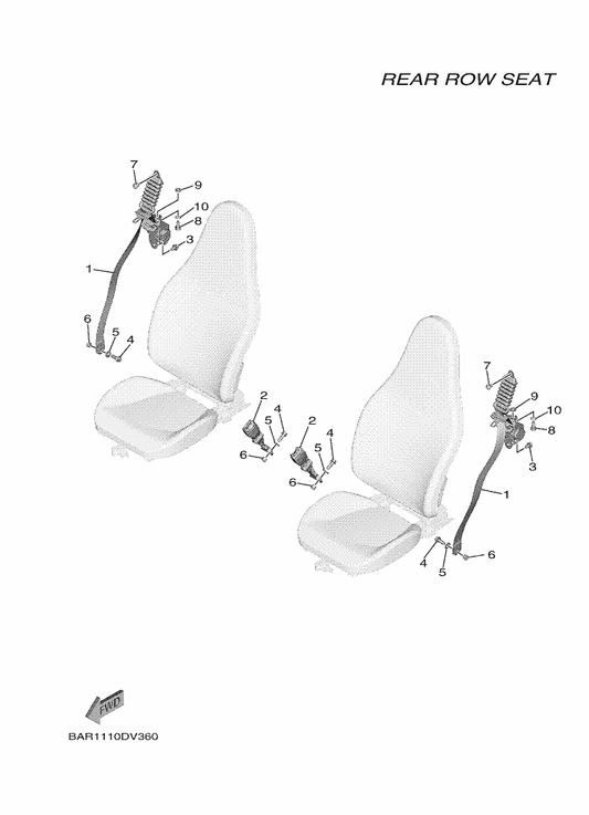 Yamaha BAR-F470N-01 Rear Seat Belt Assy 1 — shown on the Seat 4 parts diagram