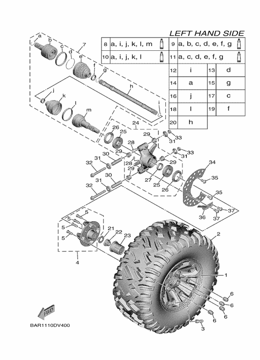 Yamaha BG4-F5307-30 Cast Wheel, Rear — shown on the Rear Wheel parts diagram