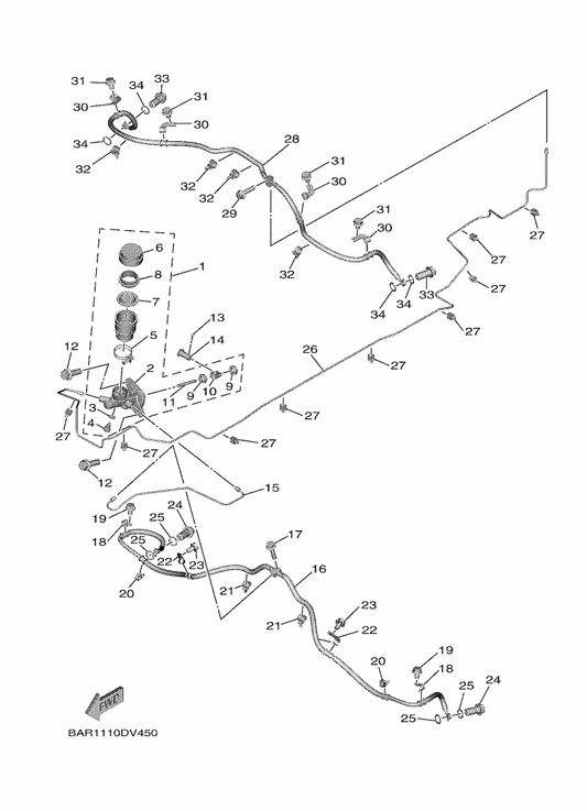 Yamaha BAR-F5871-00 Pipe, Brake — shown on the Master Cylinder parts diagram