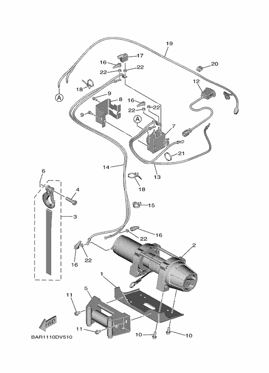 Yamaha BAS-H259E-02 Switch Assy — shown on the Winch parts diagram