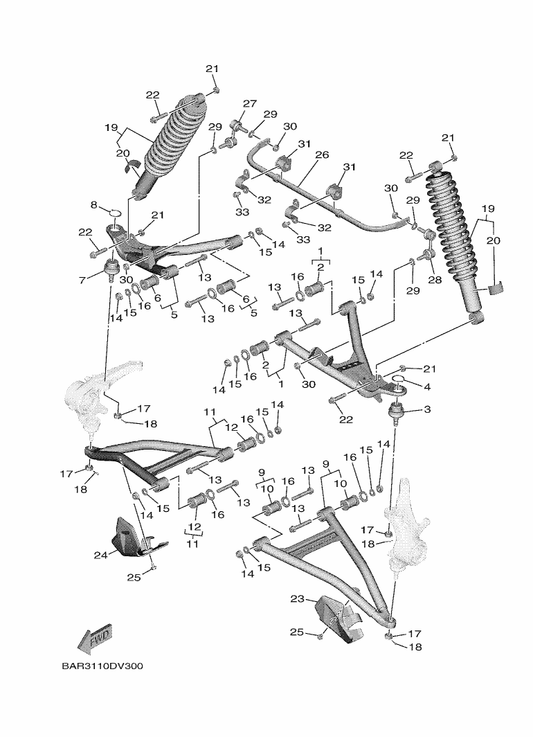 Yamaha BG4-F3390-30 Shock Absorber Assy 2 — shown on the Front Suspension & Wheel parts diagram