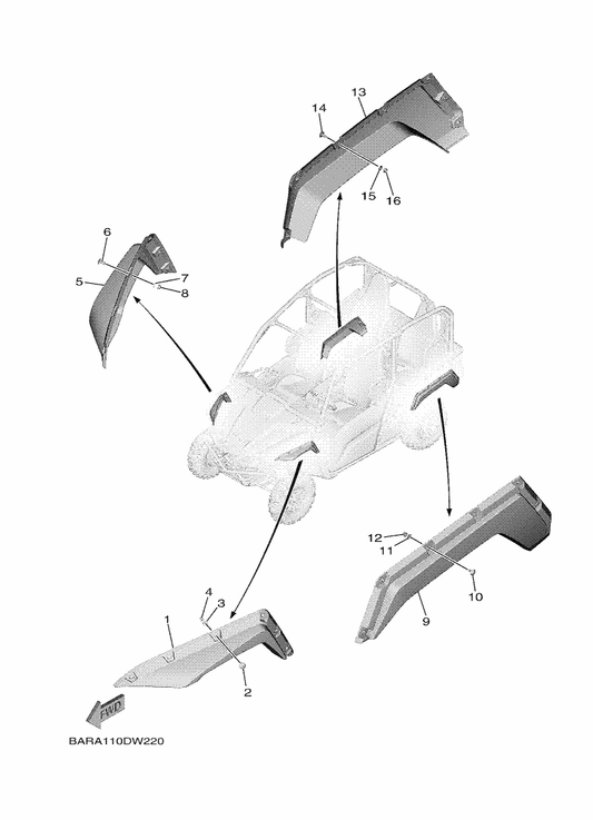 Yamaha BG4-F1560-00 Fender, Over 4 — shown on the Fender parts diagram