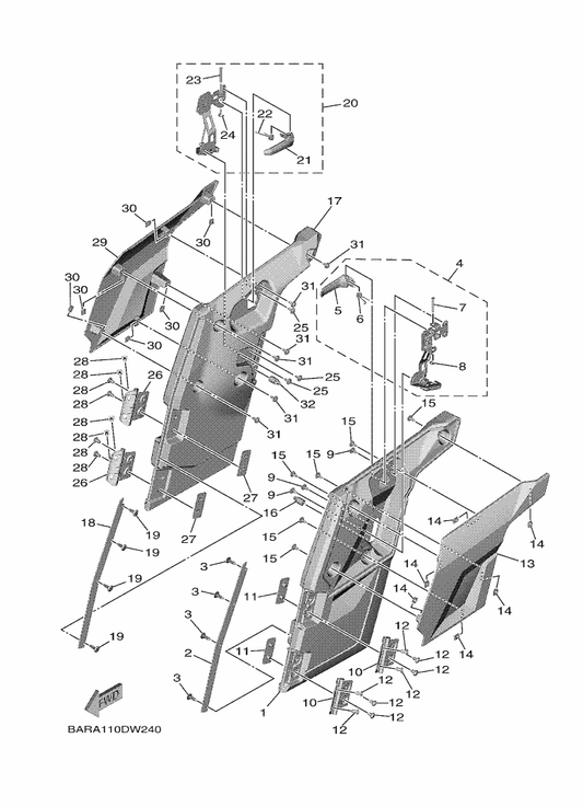 Yamaha BG4-K817L-60 Trim, Side Panel 4 — shown on the Side Cover 2 parts diagram