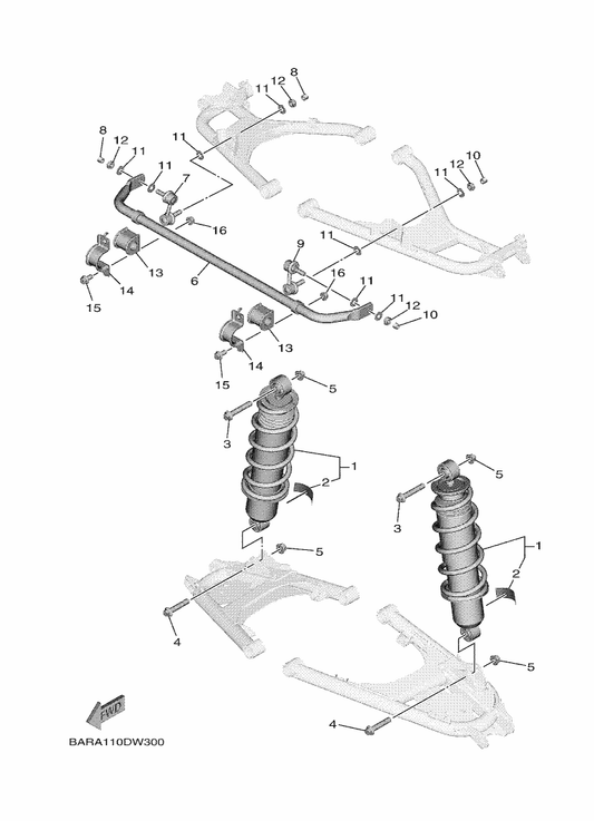 Yamaha BG4-F2200-70 Shock Absorber Assy, Rear — shown on the Rear Suspension parts diagram