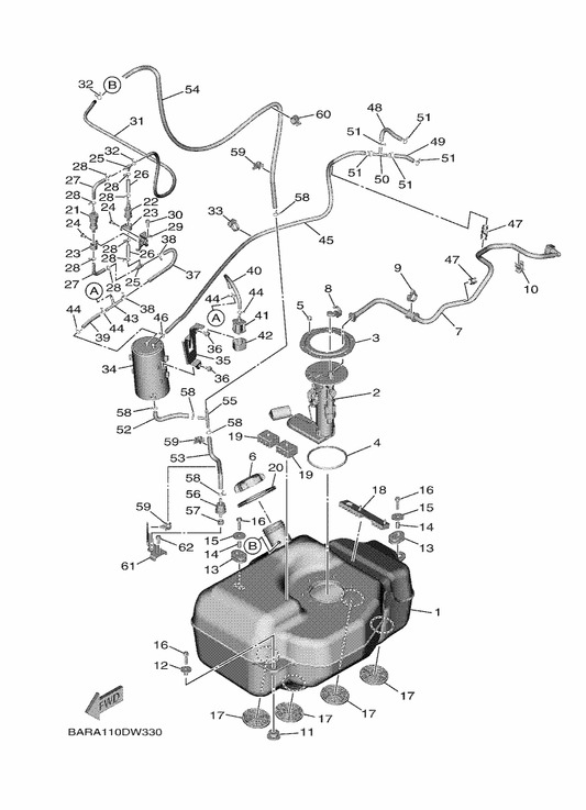 Yamaha 90464-12015 Clamp — shown on the Fuel Tank parts diagram