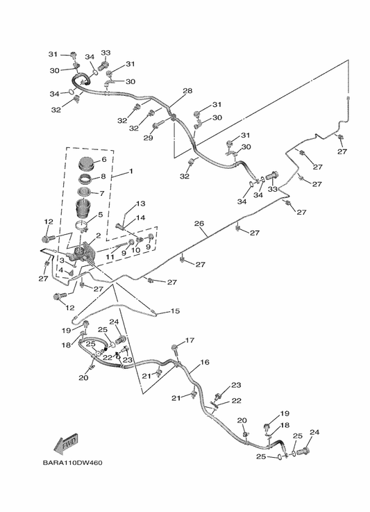 Yamaha BAR-F5873-02 Hose, Brake 2 — shown on the Master Cylinder parts diagram