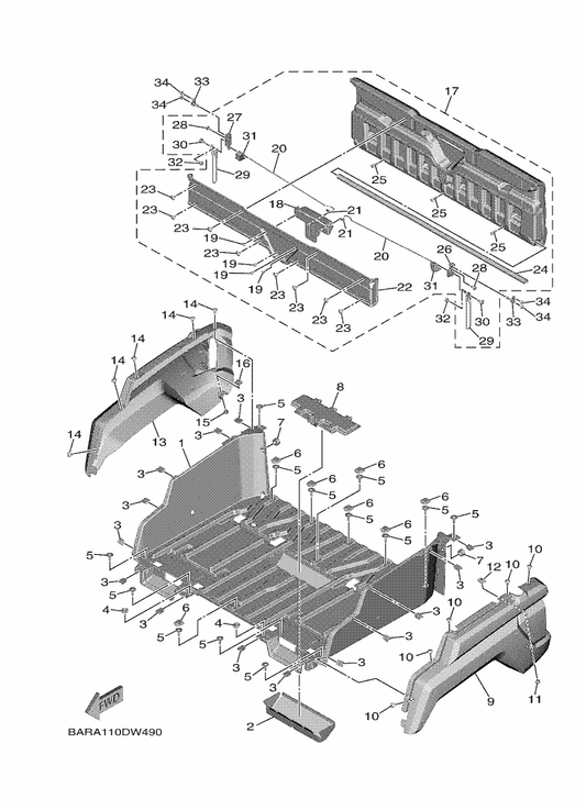 Yamaha BG4-K8194-21 Panel, Rear Fender 4 — shown on the Carrier parts diagram