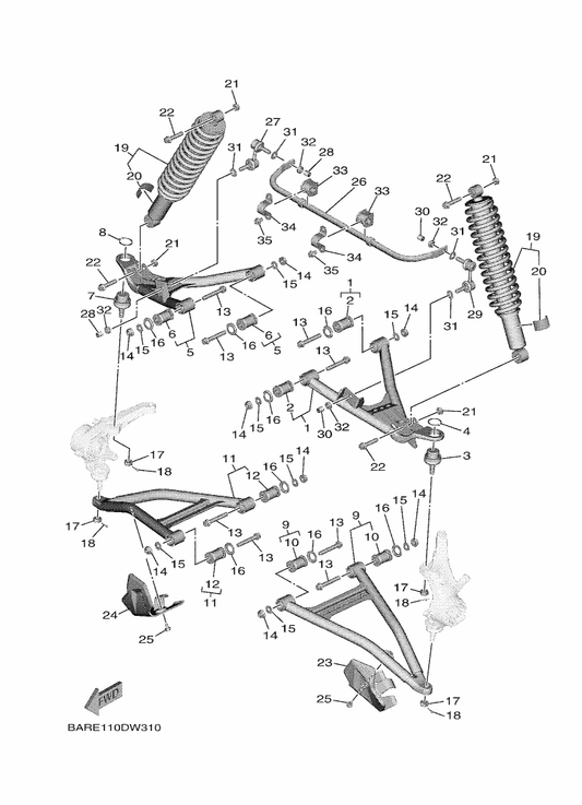 Yamaha BG4-F3390-70 Shock Absorber Assy 2 — shown on the Front Suspension & Wheel parts diagram
