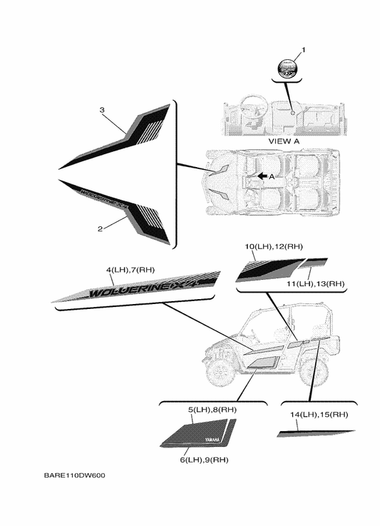 Yamaha BAR-F165H-30 Graphic, Rear (Rh) — shown on the Graphics parts diagram