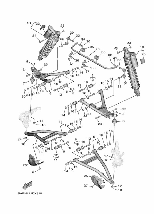 Yamaha BAR-F350A-31 Fr. Shock Absorber Assy. ,1 — shown on the Front Suspension & Wheel parts diagram