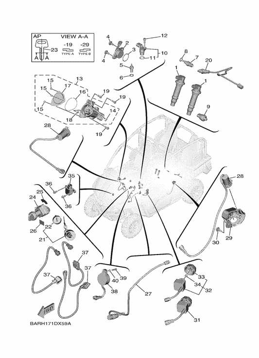 Yamaha 1XD-87280-01 Switch, Select — shown on the Electrical 1 parts diagram