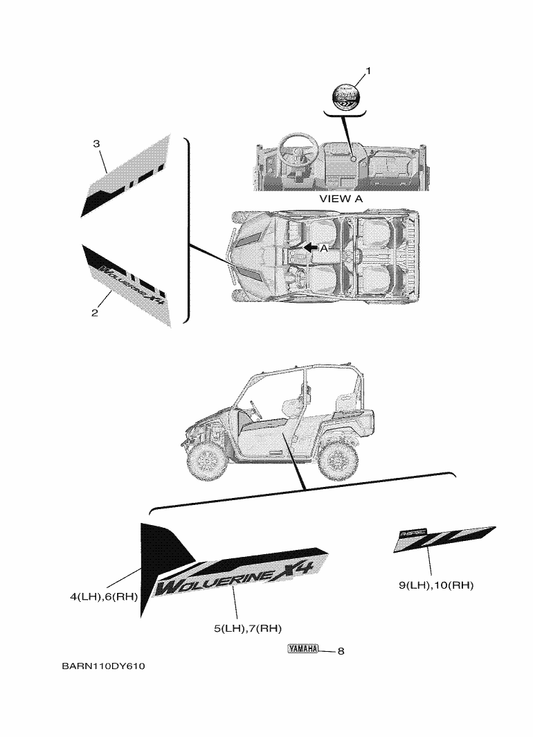 Yamaha BAR-F165H-50 Graphic, Rear (Rh) — shown on the Graphics parts diagram