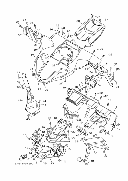 Yamaha B5H-F1982-70 Hood 1 — shown on the Front Fender parts diagram