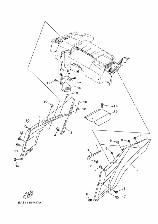 Yamaha 2HC-F1611-60 Fender, Rear — shown on the Carrier 3 parts diagram