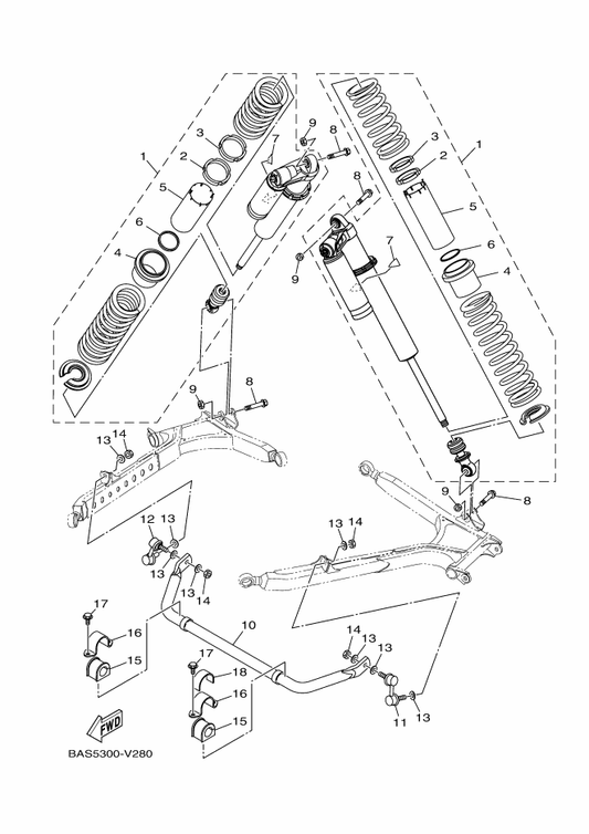 Yamaha 2HC-G7491-20 Bar, Stabilizer — shown on the Rear Suspension parts diagram