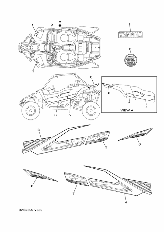 Yamaha BAS-F1781-20 Emblem 1 — shown on the Graphics parts diagram