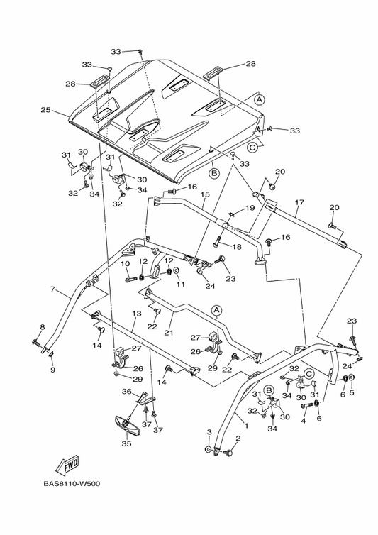 Yamaha BAS-K8392-00 Member, Roof Frame — shown on the Guard 2 parts diagram