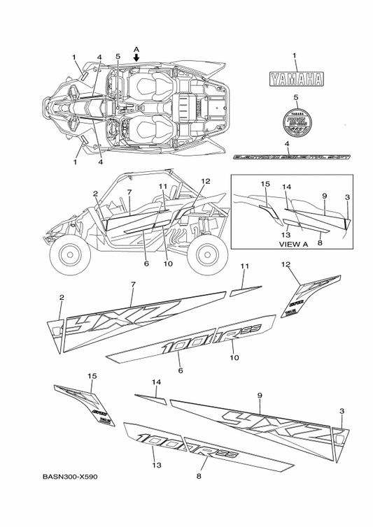 Yamaha BAS-F1781-80 Emblem 1 — shown on the Graphics parts diagram