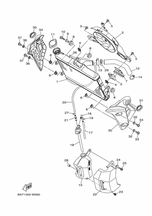 Yamaha 90445-10064 Hose — shown on the Radiator & Hose parts diagram
