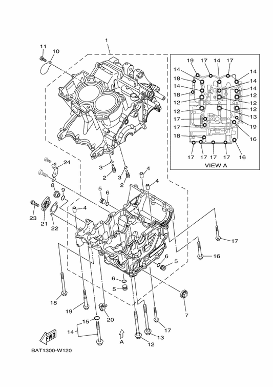 Yamaha 1WS-15128-00 Holder — shown on the Crankcase parts diagram