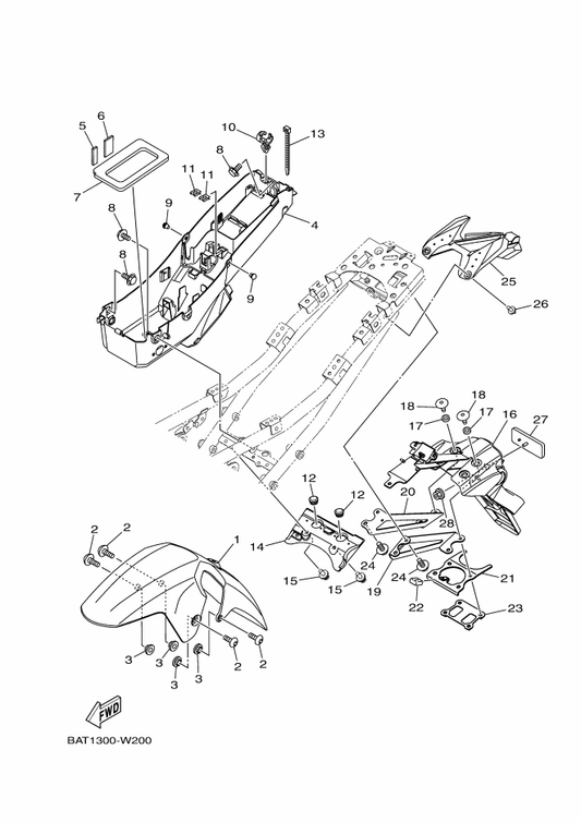 Yamaha BAT-21682-00 Stay, Plate — shown on the Fender parts diagram