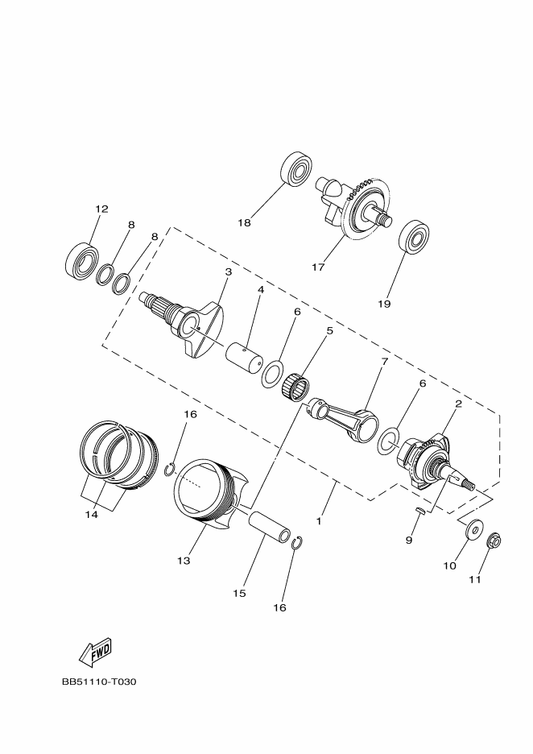 Yamaha 90201-14028 Washer, Plate — shown on the Crankshaft & Piston parts diagram