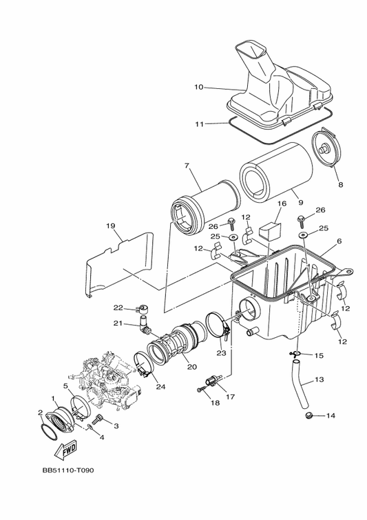 Yamaha BB5-E4461-00 Element, Air Cleaner 2 — shown on the Intake parts diagram