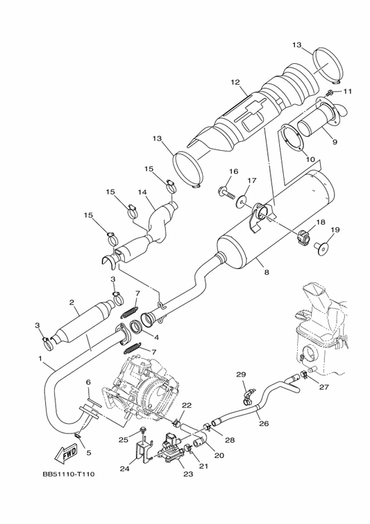 Yamaha 90201-10149 Washer, Plate — shown on the Exhaust parts diagram