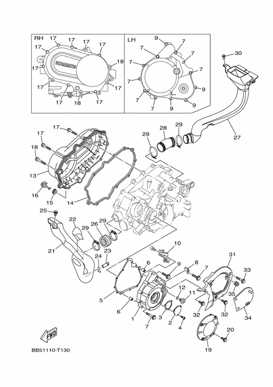 Yamaha 5ND-15431-02 Cover, Crankcase 3 — shown on the Crankcase Cover 1 parts diagram