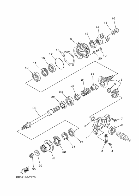 Yamaha 5GH-17551-10 Housing, Bearing — shown on the Middle Drive Gear parts diagram