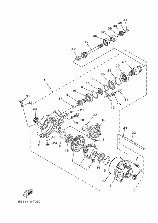 Yamaha 5GH-46162-01 . Housing, Bearing 2 — shown on the Front Differential parts diagram