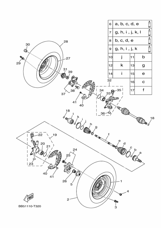 Yamaha BB5-2518E-00 Shaft — shown on the Front Wheel parts diagram