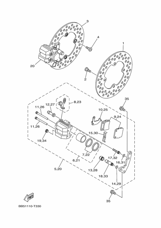 Yamaha BB5-F582T-00 Disc, Brake (Left) — shown on the Front Brake Caliper parts diagram