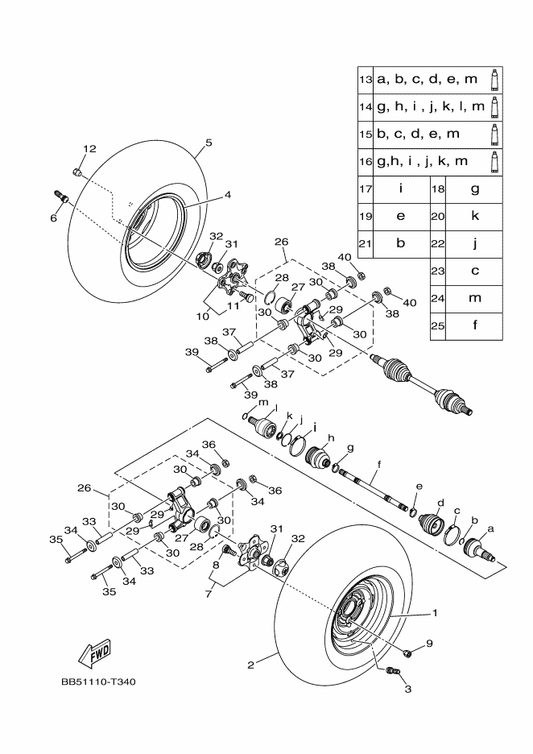 Yamaha 94110-12821 Tire (At25X10-12 Cu906 4Pr Tl) — shown on the Rear Wheel parts diagram