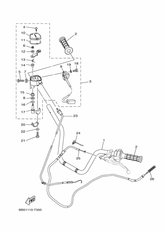 Yamaha BB5-26311-00 Cable, Throttle 1 — shown on the Steering Handle & Cable parts diagram