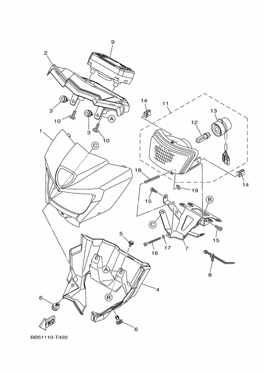 Yamaha BB5-H3559-00 Cover, Meter — shown on the Headlight 2 parts diagram