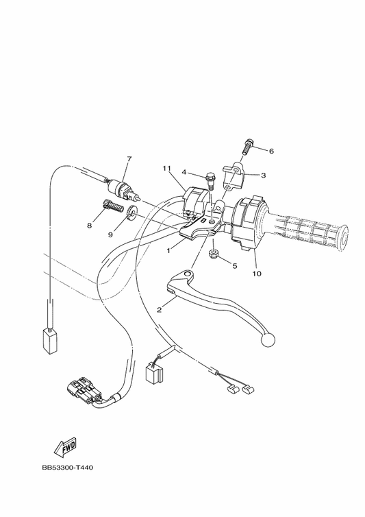 Yamaha BB5-83976-00 Switch, Handle 1 — shown on the Handle Switch & Lever parts diagram