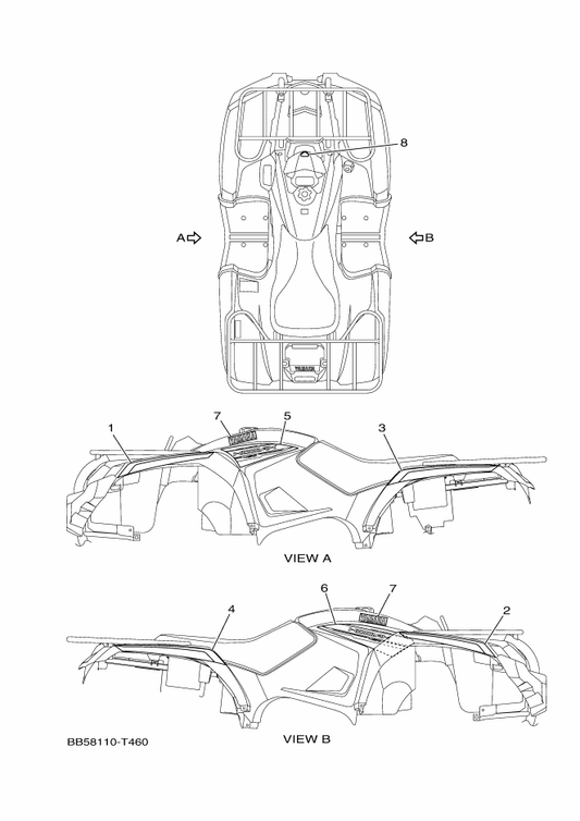 Yamaha BB5-F1782-10 Emblem 2 — shown on the Graphics parts diagram