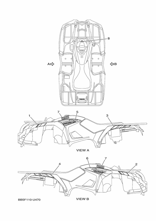 Yamaha BB5-F1782-30 Emblem 2 — shown on the Graphics parts diagram