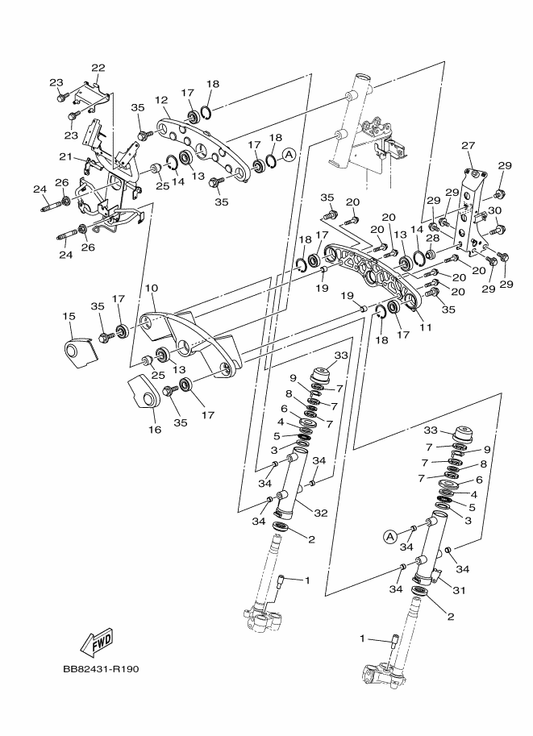 Yamaha 95D32-12020 Bolt, Flange Deep Recess — shown on the Steering parts diagram