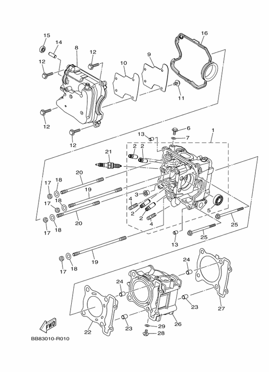 Yamaha 2DP-E1191-00 Cover, Cylinder Head 1 — shown on the Cylinder Head parts diagram