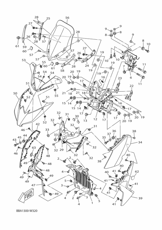 Yamaha BL1-F8351-00-P0 Body, Cowling — shown on the Windshield parts diagram