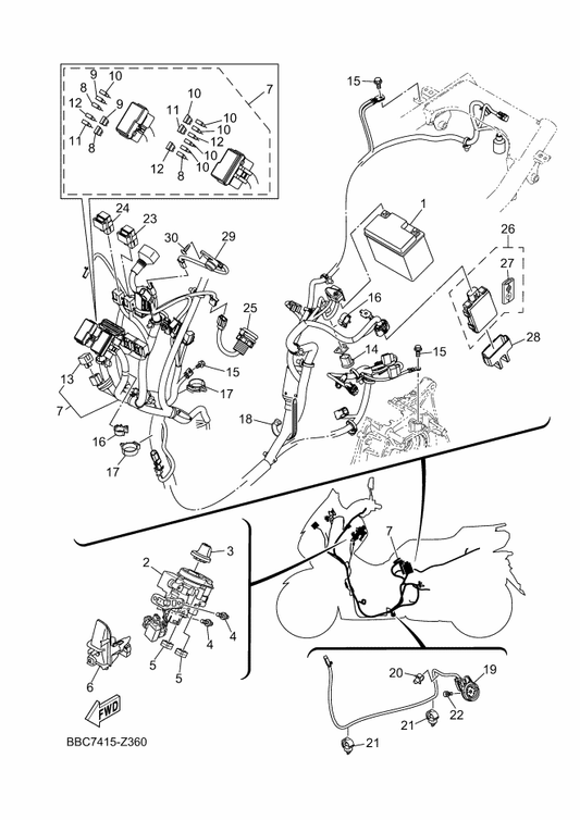 Yamaha B6H-H2501-03 Main Switch Steering Lock — shown on the Electrical 1 parts diagram